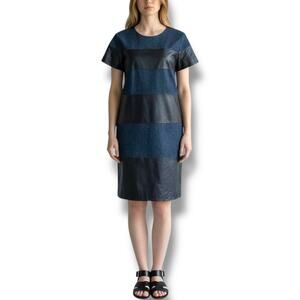 Sea New York Size (S) 2 Blue Denim + Leather Mini Dress Made in USA Designer